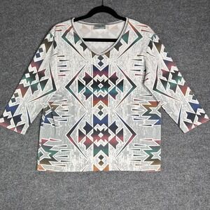 Cactus Bay Top Southwestern Native Print Size Xl Rhinestones Colorful 3/4 Sleeve